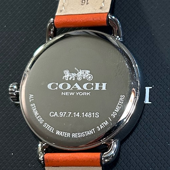 Coach Delancey Watch With 36mm White Face & Orange Leather Band - Picture 4 of 7